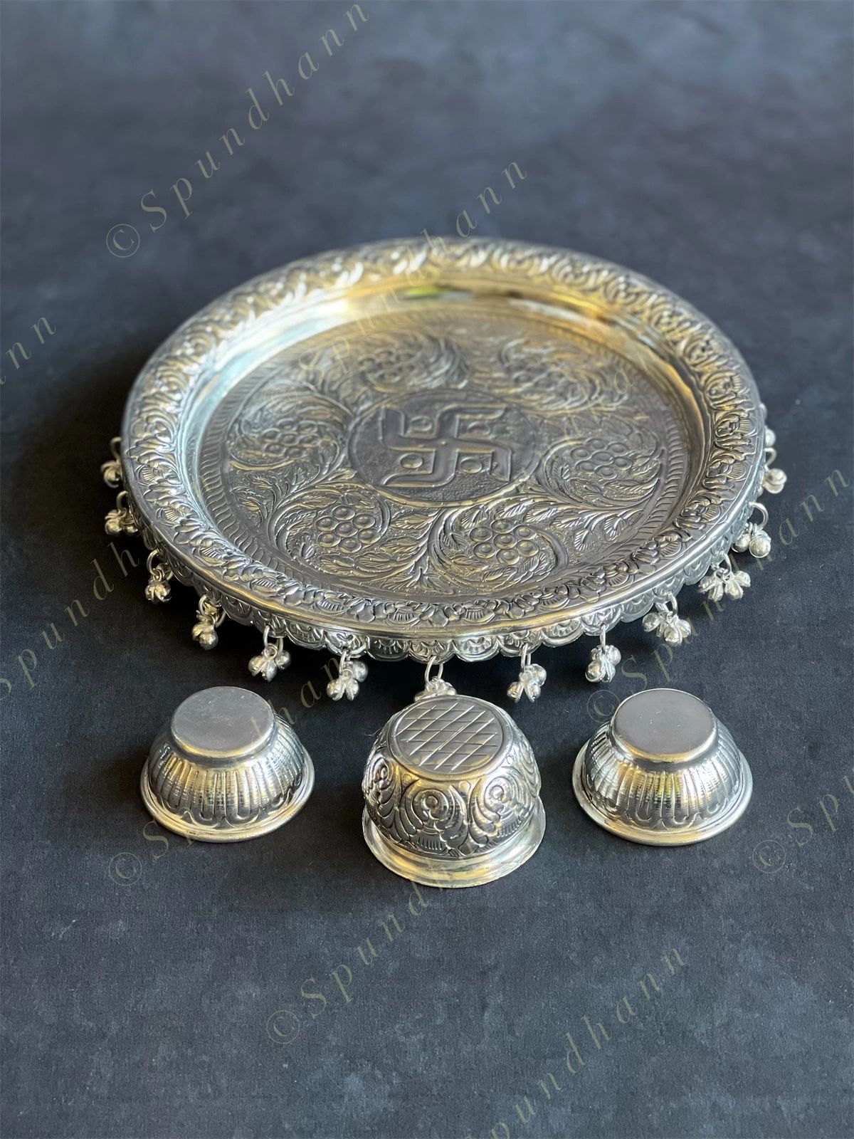 German Silver Puja Plate/Platter Set