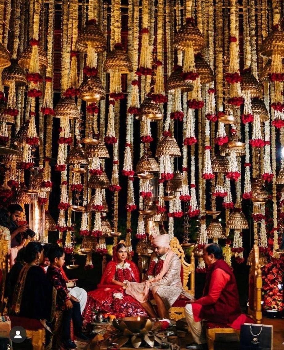 Majestic Fiber Bell Decor with floral strings and dangler