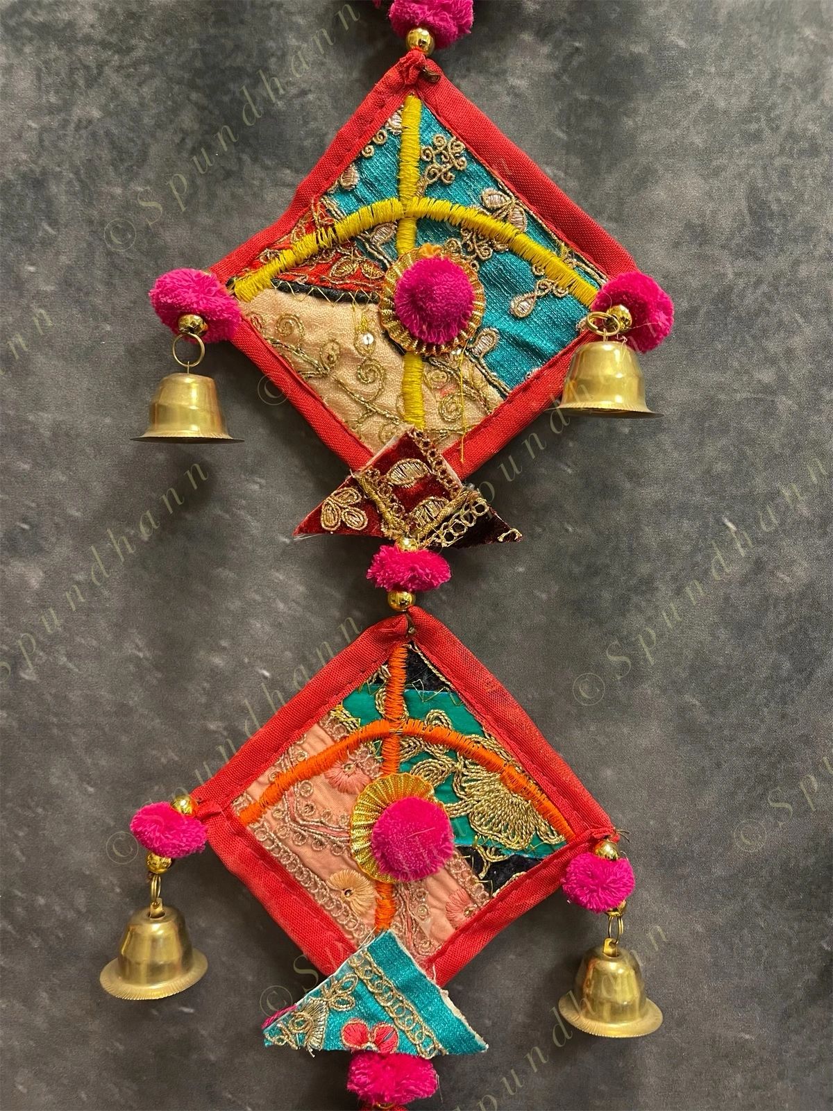 Bell and Pom pom Kites Wall Hanging Decor Set of 2