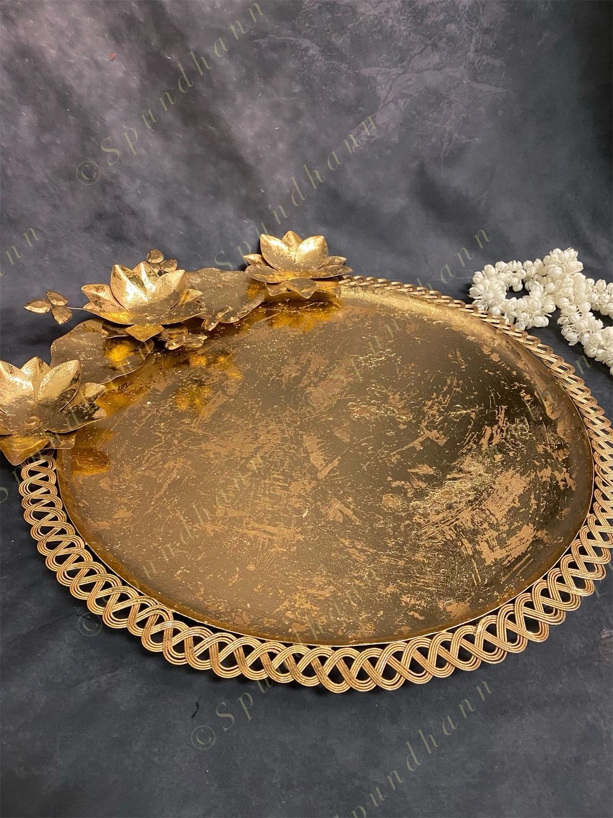 Large Decorative Gold Floral Platter