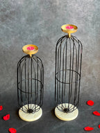 Tall Black Wired Candle Holder Stand with Marble Base