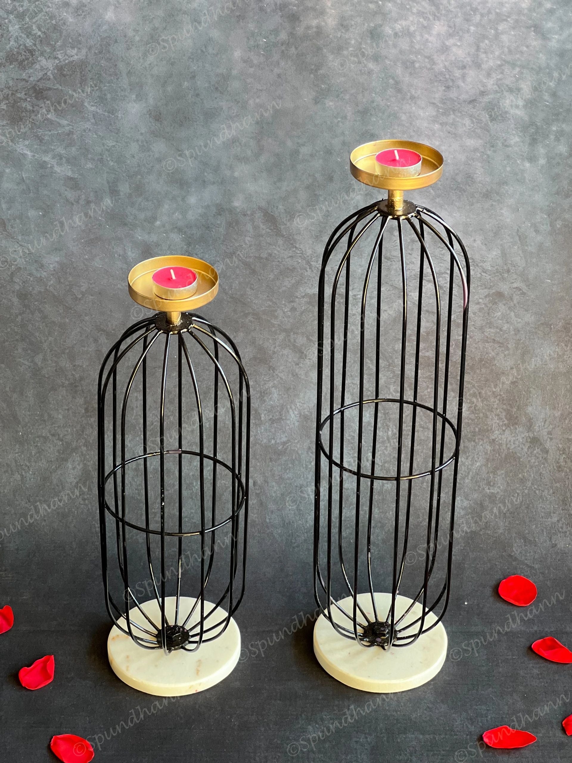 Tall Black Wired Candle Holder Stand with Marble Base