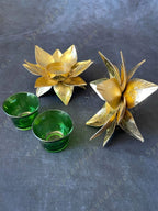 Metal Lotus Petal Standing Tea Light Holder - With Glass