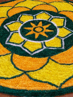 Yellow, Green & White Round Floral Rangoli Floor Mat