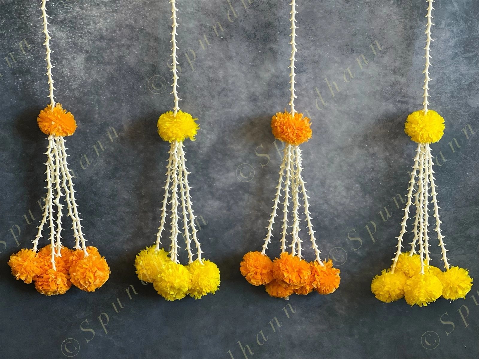 Marigold & Rajnigandha Dangler with Long Tassels - Set Of Two