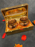 Hammered two Small Canister with Decorative Box, tray and two spoons