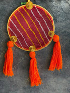 Round Leheriya & Gota with Colored Tassels Wall Hanging
