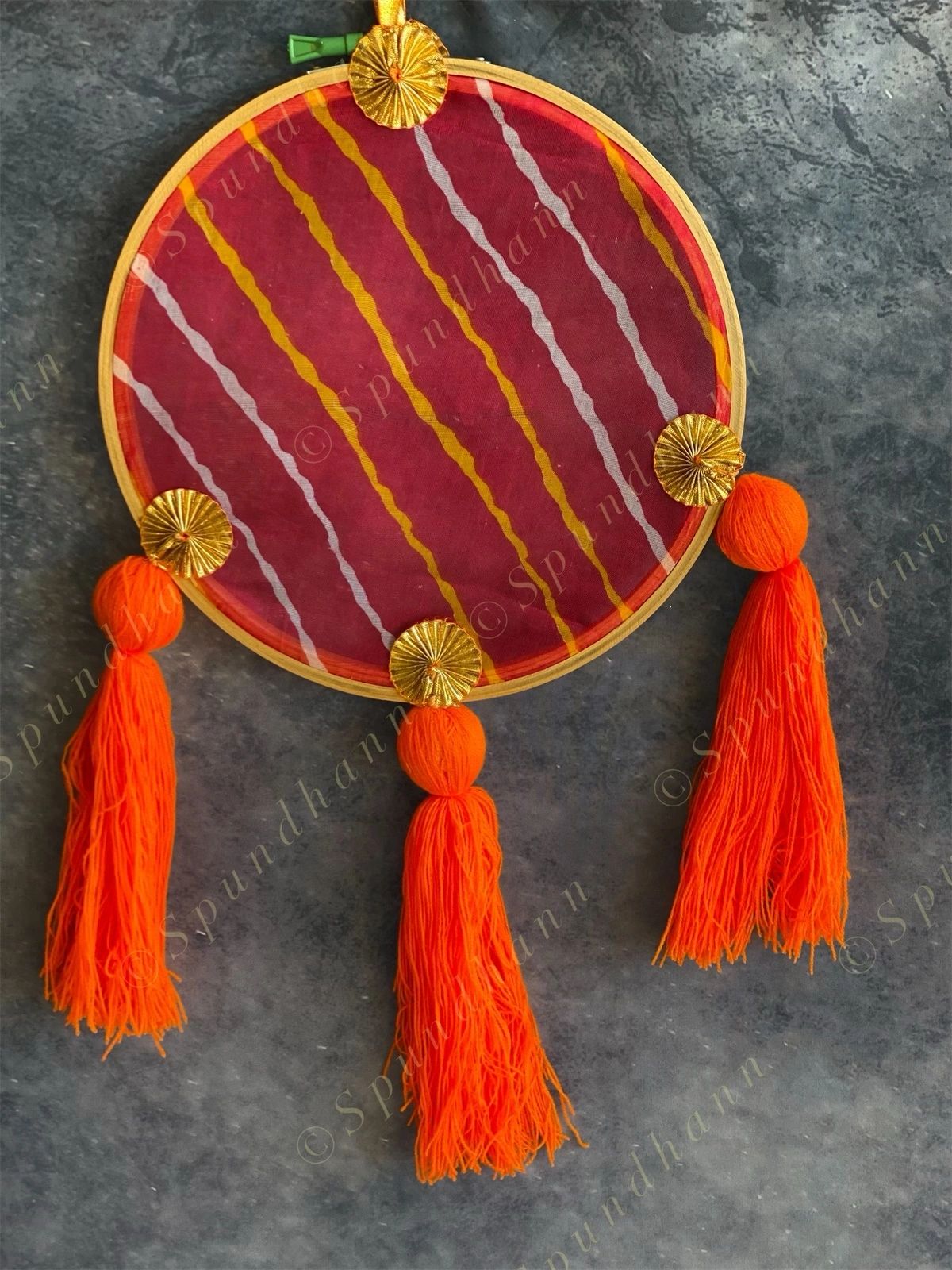 Round Leheriya & Gota with Colored Tassels Wall Hanging
