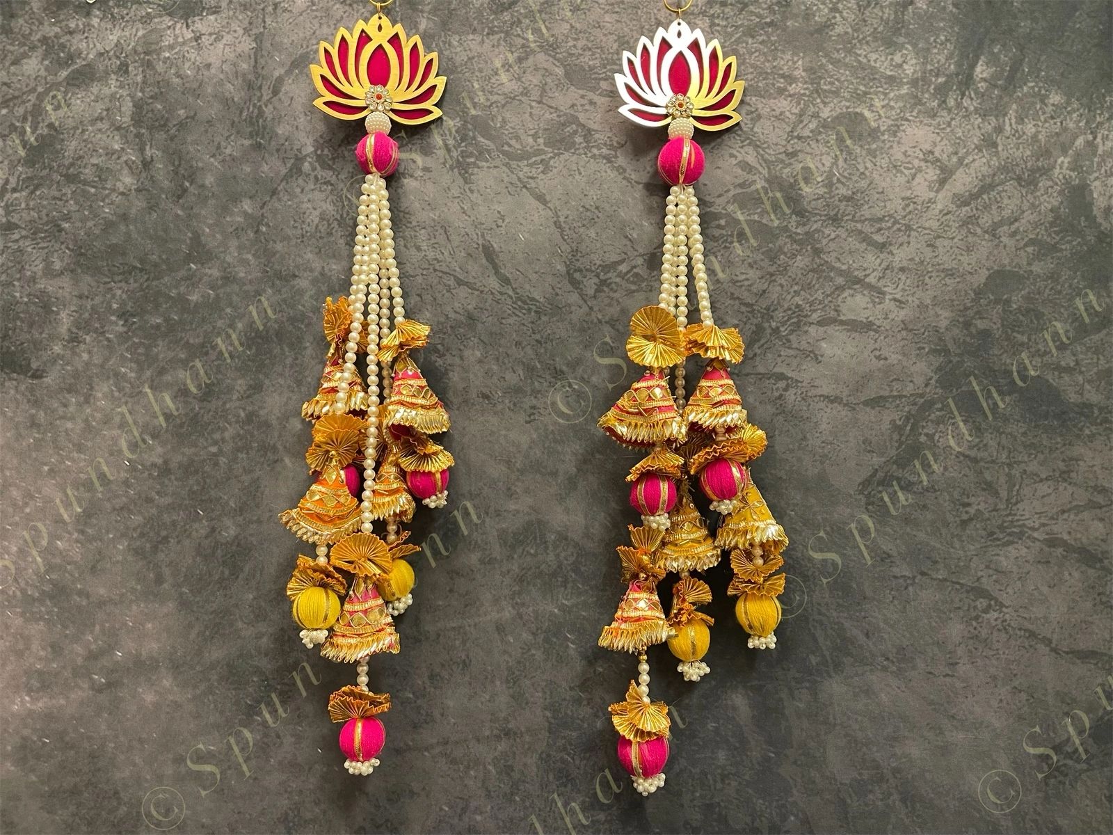 Lotus Wall Dangler with Gota, pearl and beads (Set of 2)
