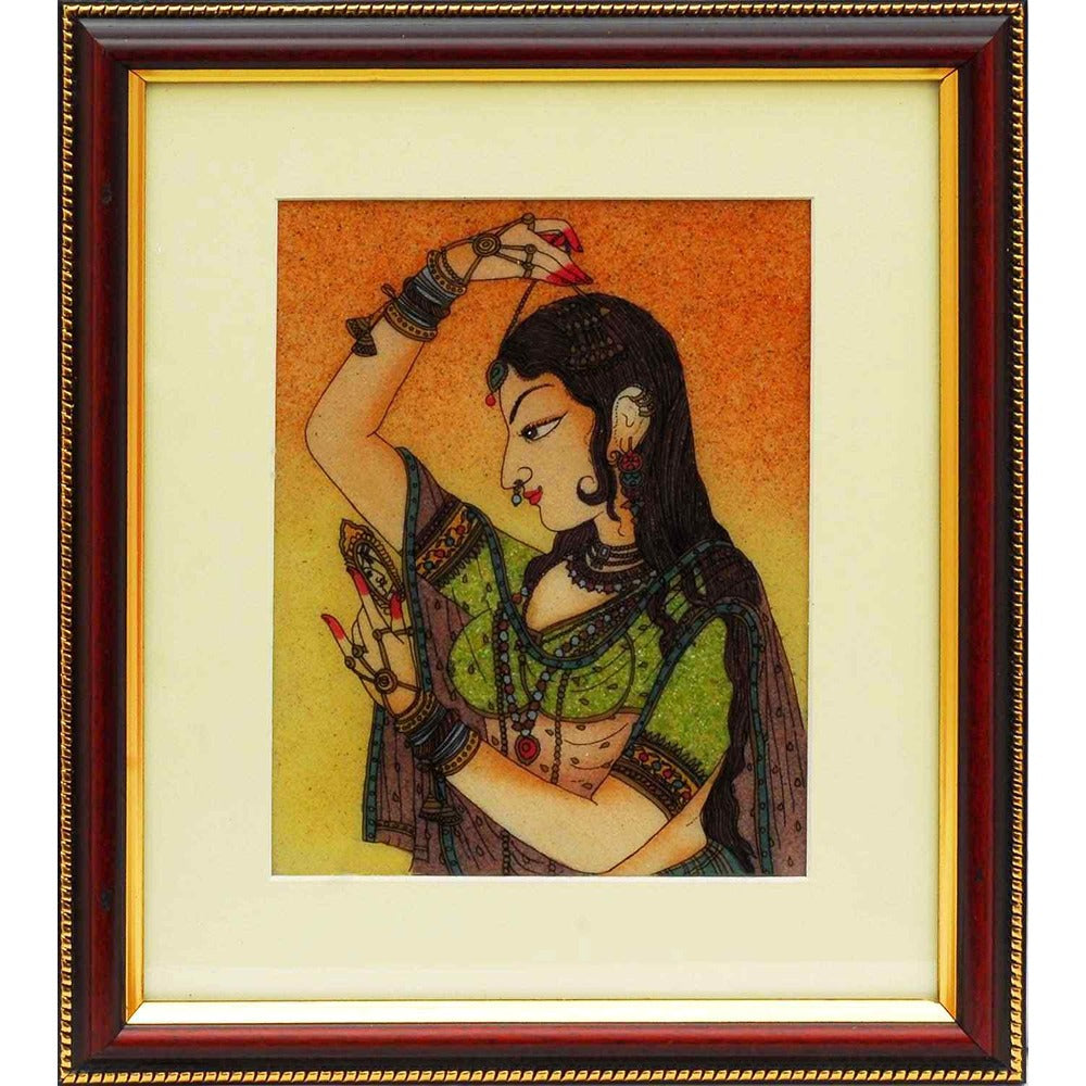 Traditional Madhubani Framed Painting - Woman Adorning Herself (Large)