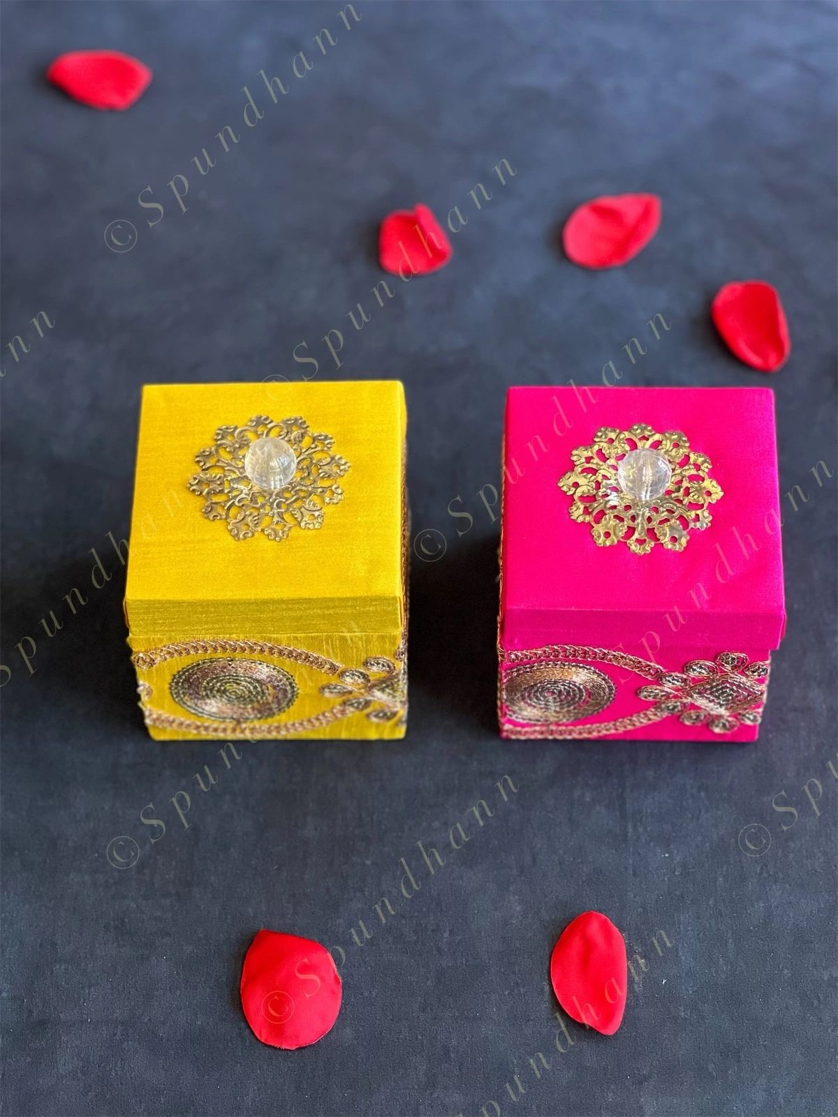 Pink Square Gift Box with Golden Embroidery