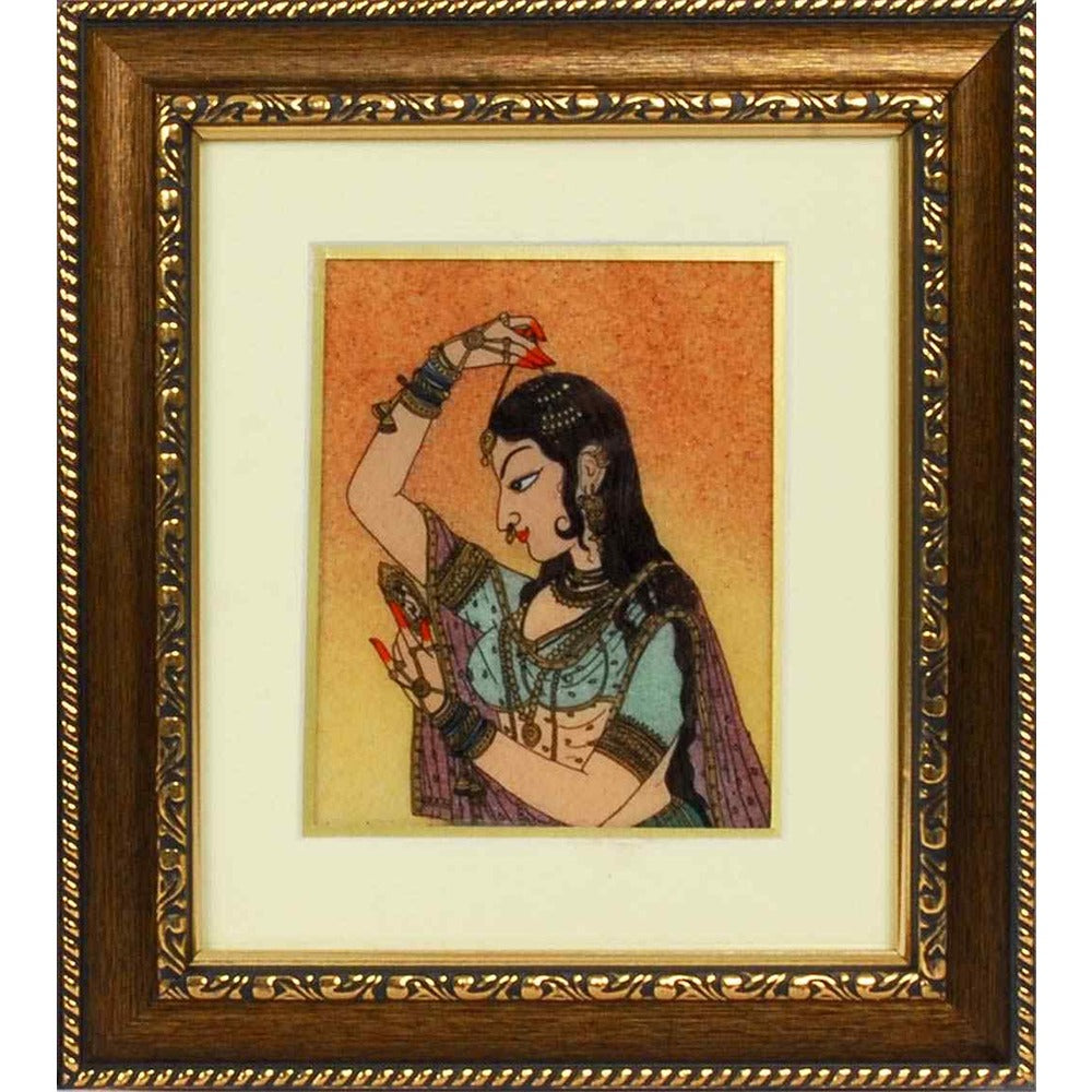 Traditional Madhubani Framed Painting - Woman Adorning Herself (Small)