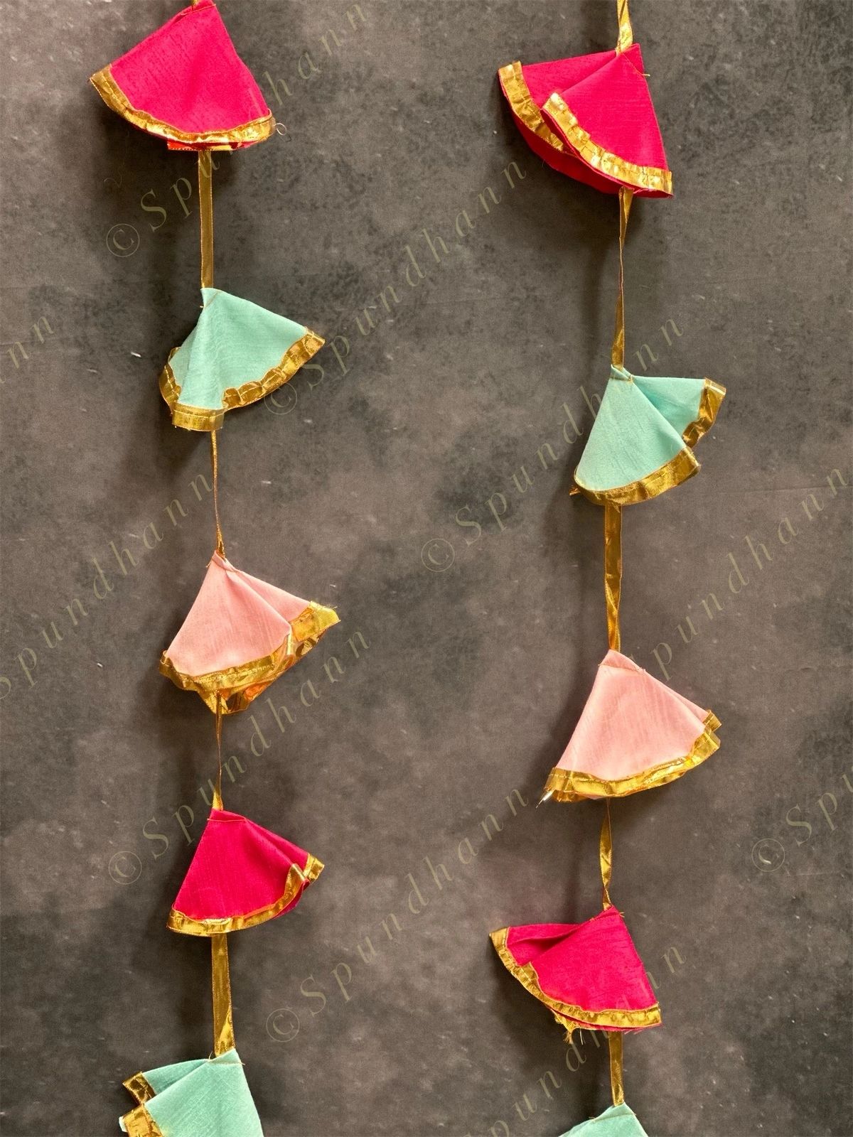 Pastel Colored Silk & Gold Gota Long Strings Wall Hanging Decor - Pack of 4 Strings
