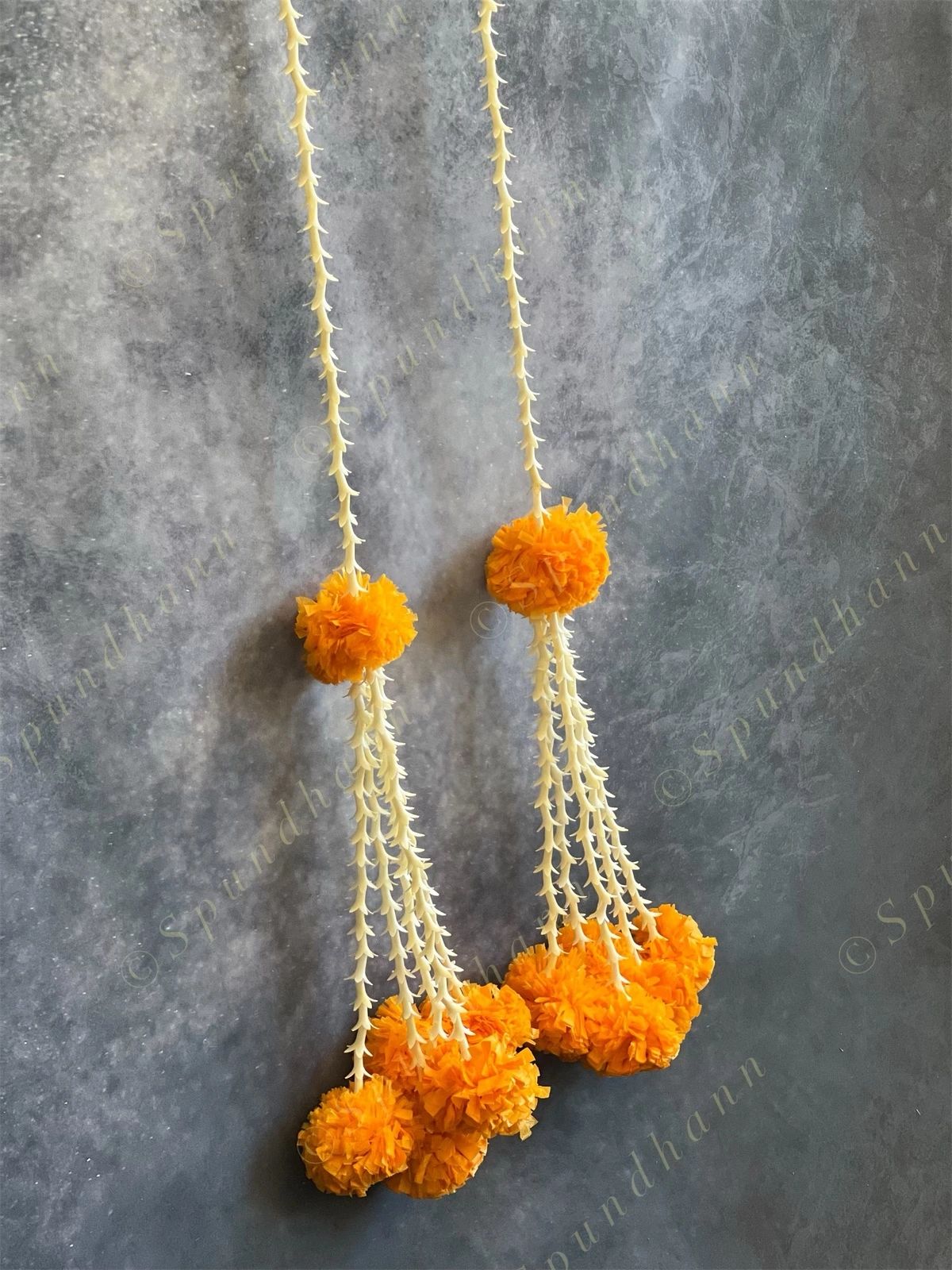 Marigold & Rajnigandha Dangler with Long Tassels - Set Of Two