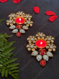 Leaf & Flower Bud Red White Studded Tea Light