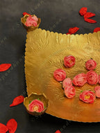 Square Metal Platter with 4 Tea Light Holders on Edges