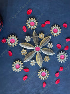 Floral Metal Rangoli with Small Gemstones Tea Light Holder