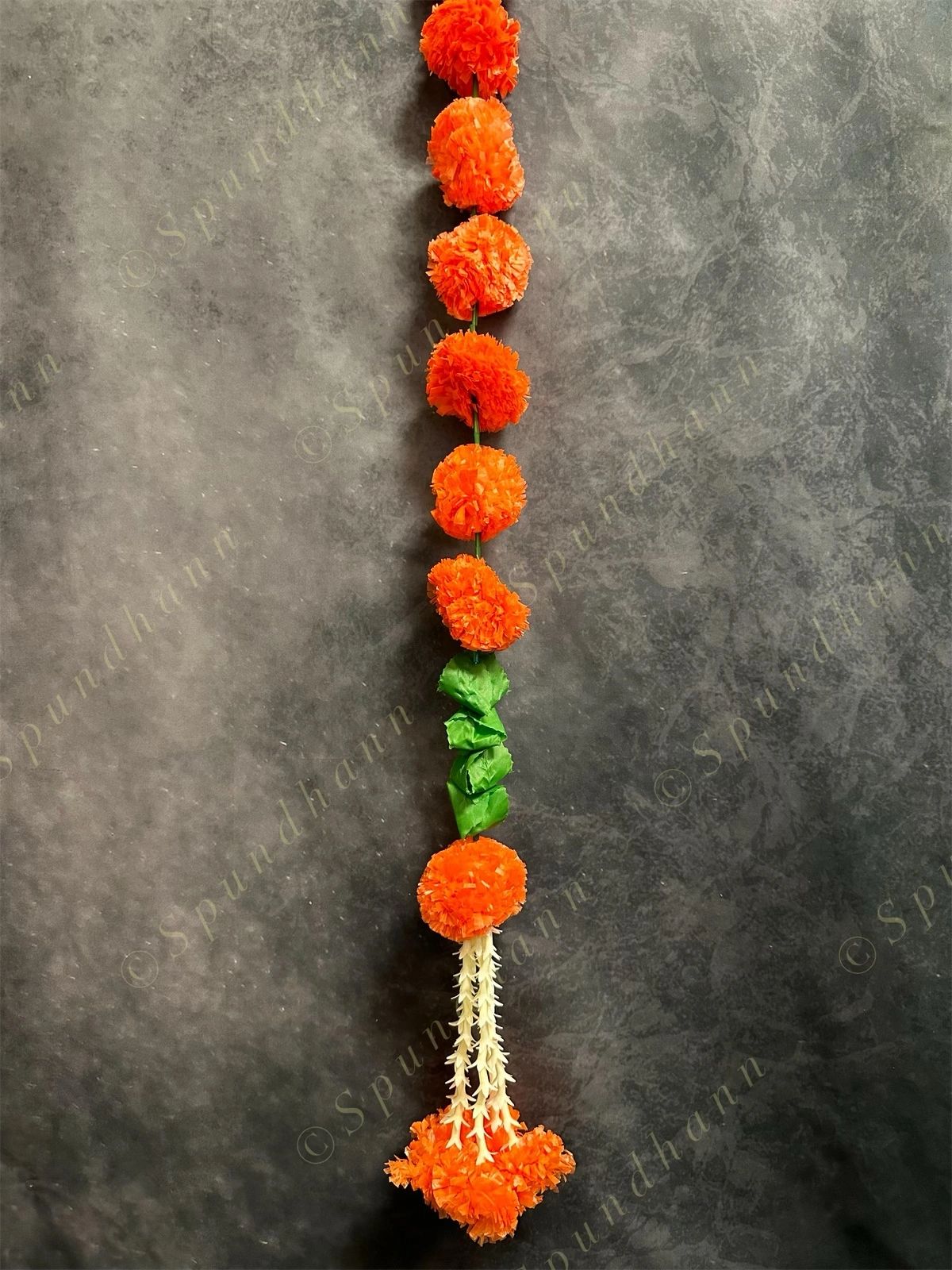 Orange Marigold & Leaf With Rajnigandha Tassel Dangler