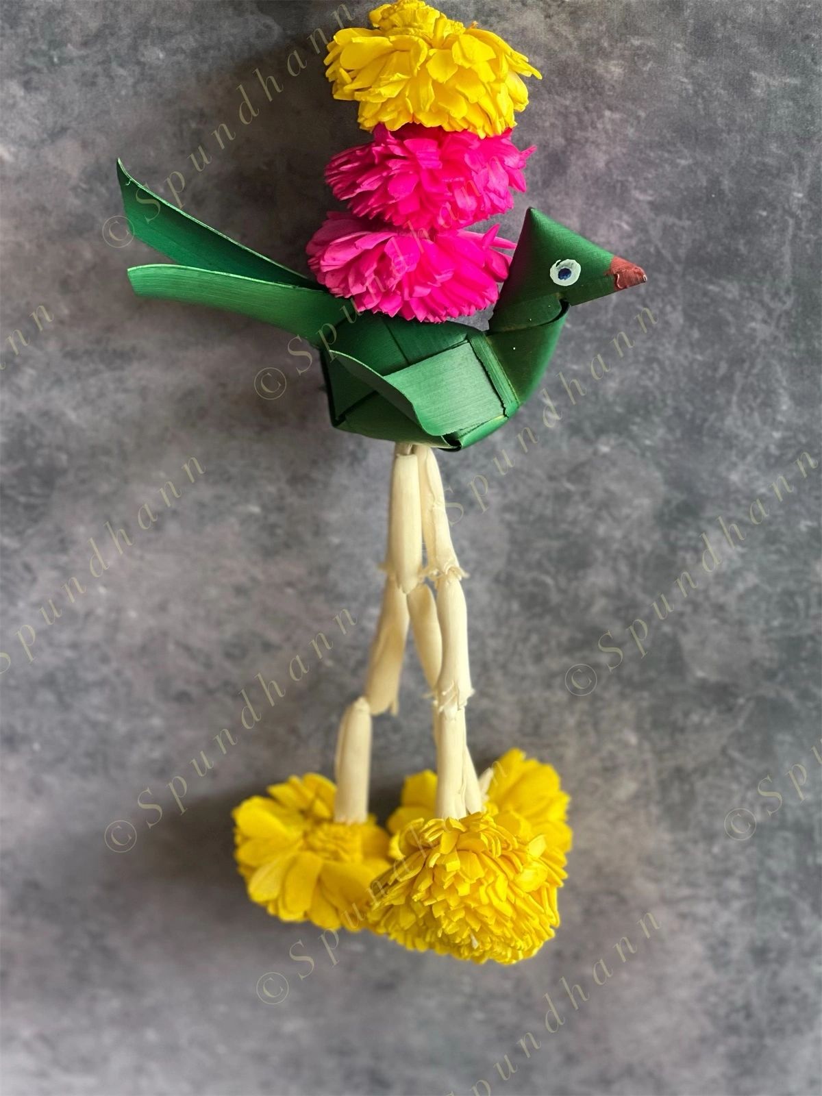 Shola Wood Dangler with Hanging Bird & Tassels Eco Friendly
