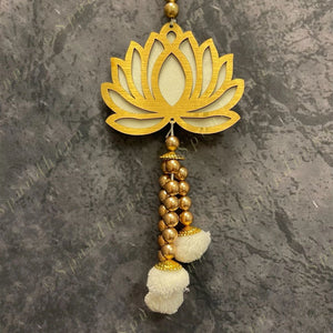 Pearls & Lotus Wall Dangler with pom pom and beads