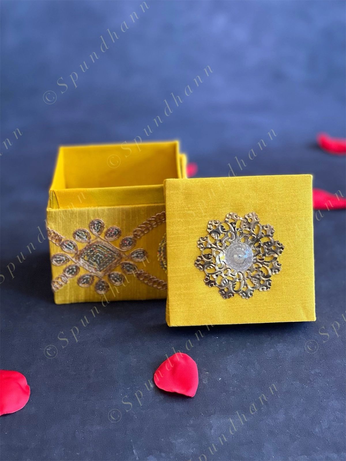 Pink Square Gift Box with Golden Embroidery