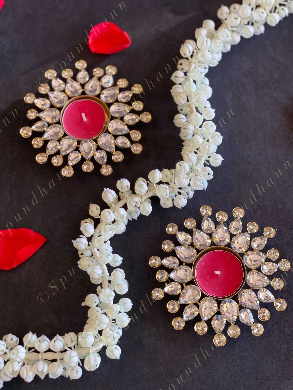 White & Golden Triple Studded Tea Light Holder