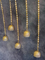 Golden Bell Dome Danglers with Pearl Chain String Pair