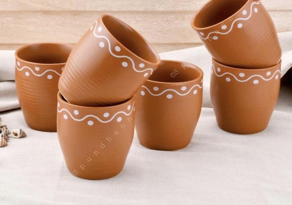 Warli Art Kulhad Chai Tea Cups Set of 6