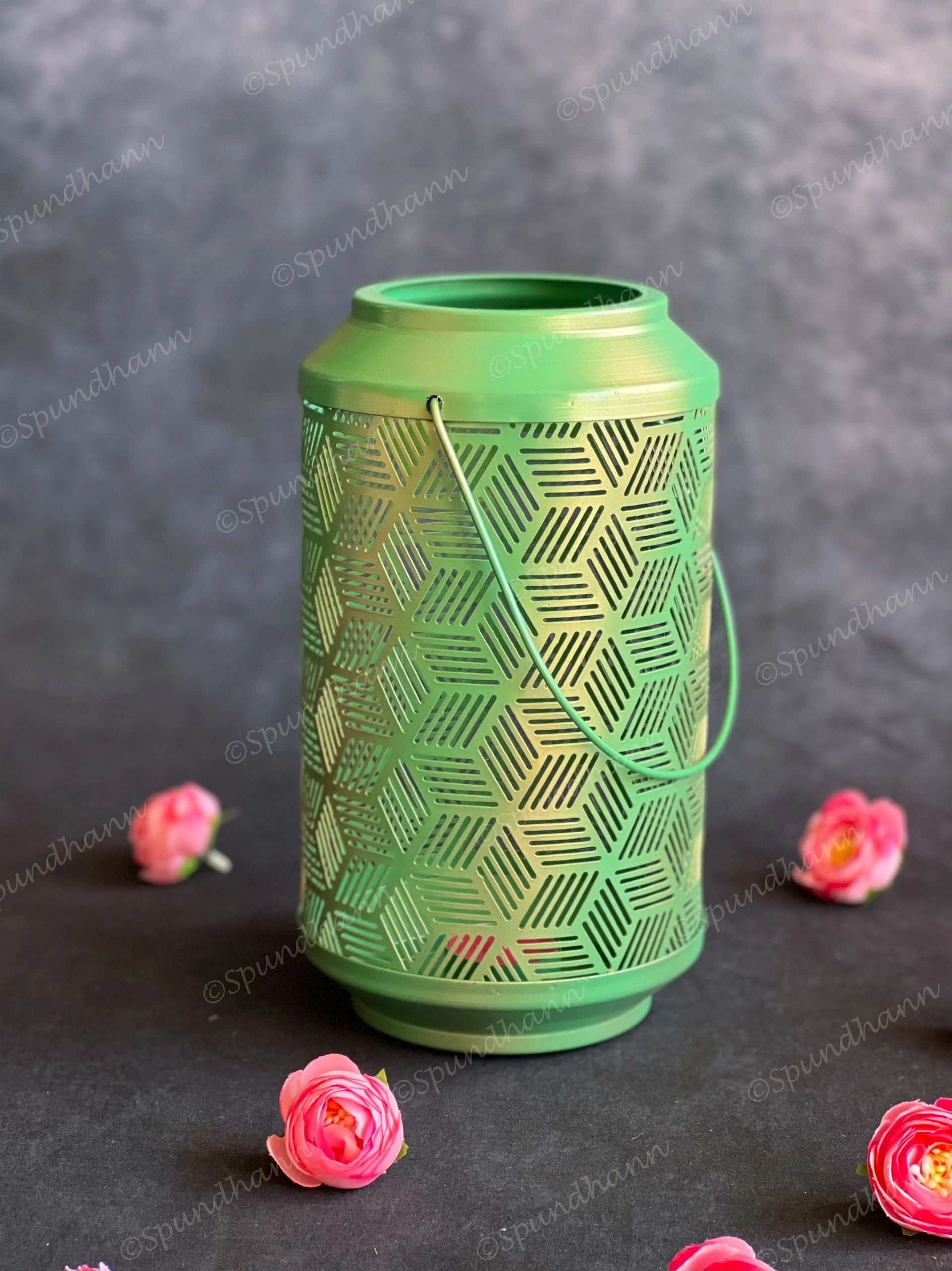 Green Geometric Art Lantern Tea Light Holder