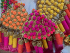 Pom Pom Gota Triangle Hanging Decor w/ Multi Color Tassels