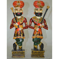 Enduring Rajasthani Soldier Figurine Set – Hand-Painted Wooden Royal Guards (Pair)