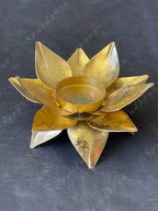 Metal Lotus Petal Standing Tea Light Holder - With Glass