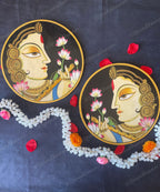 Beautifully Adorned Rajasthani Woman Pichwai Wall Hanging Plate Black