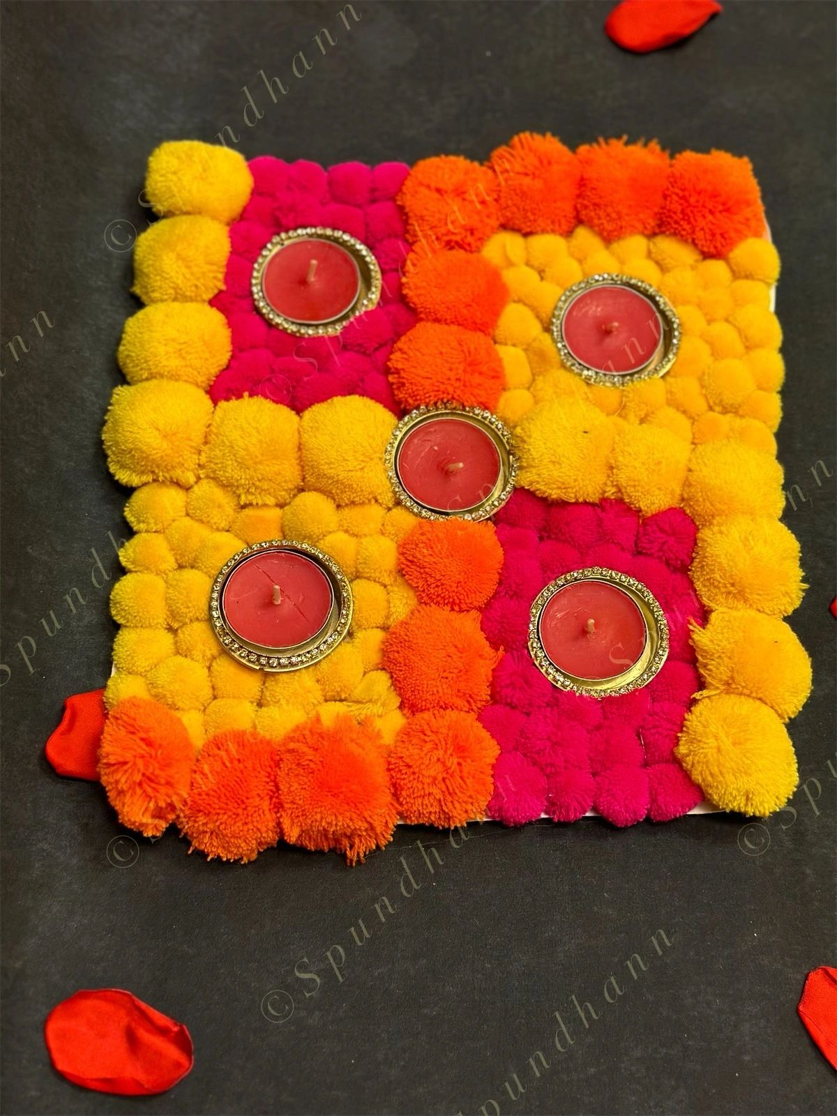 Sathiya Shape Colorful Pom Pom Tea Light Holder