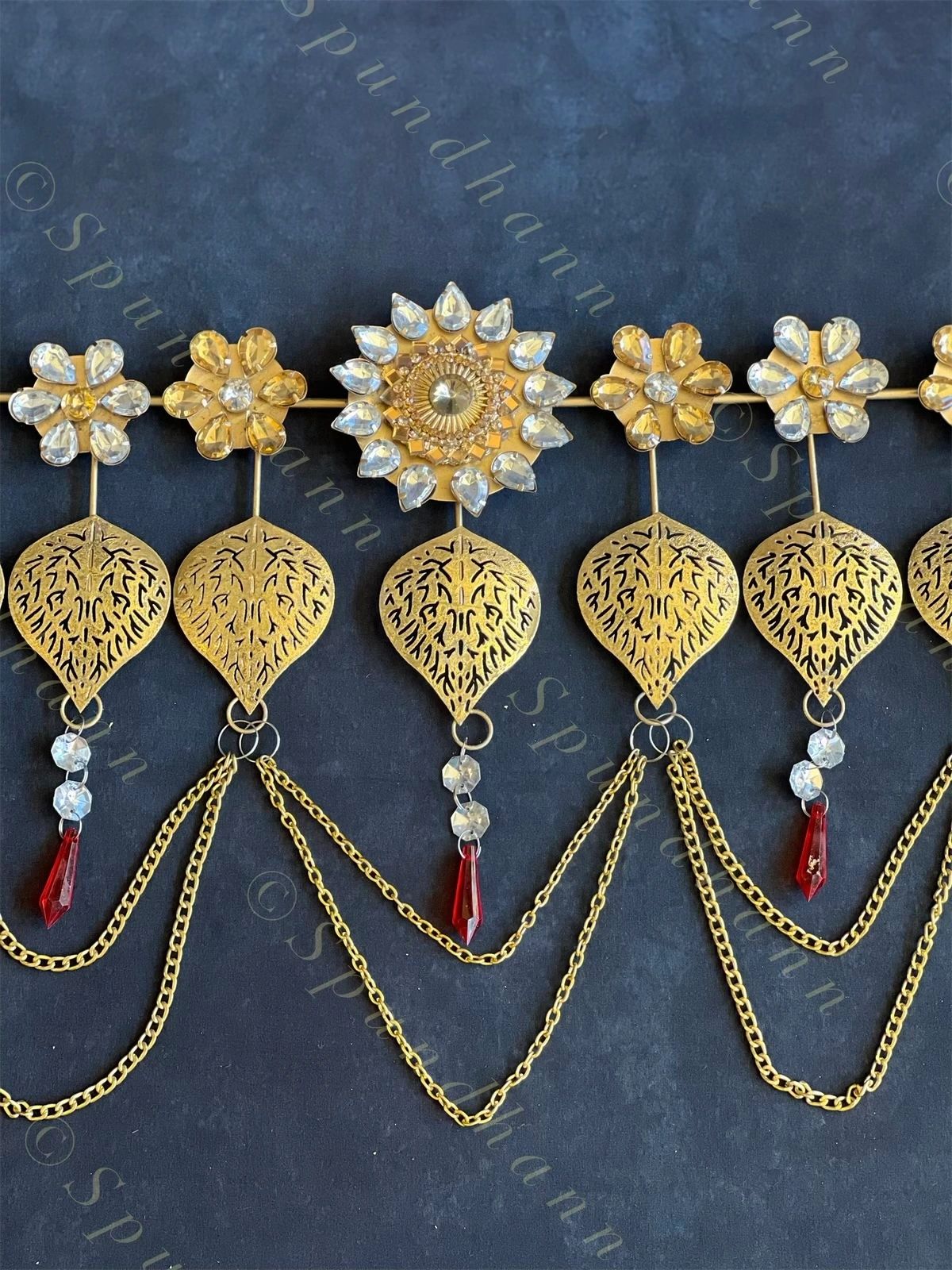 Foldable Metal & Gemstone Flower Toran