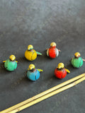 Multicolored Terracotta Mini Birds on Stick