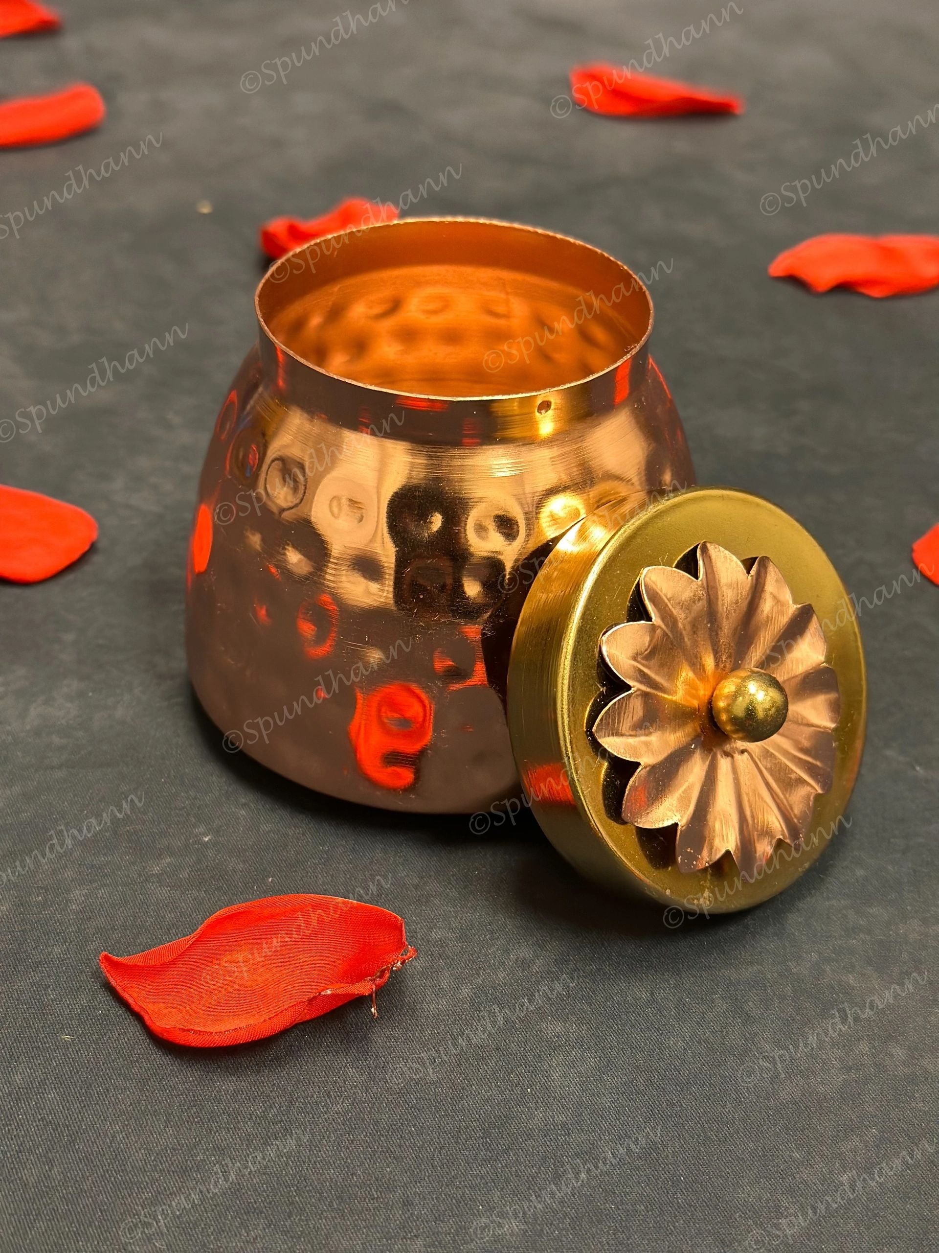 Hammered Small Canister with Flower Lid