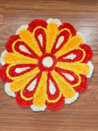 Flower Shaped Red & Yellow Rangoli Floor Mat
