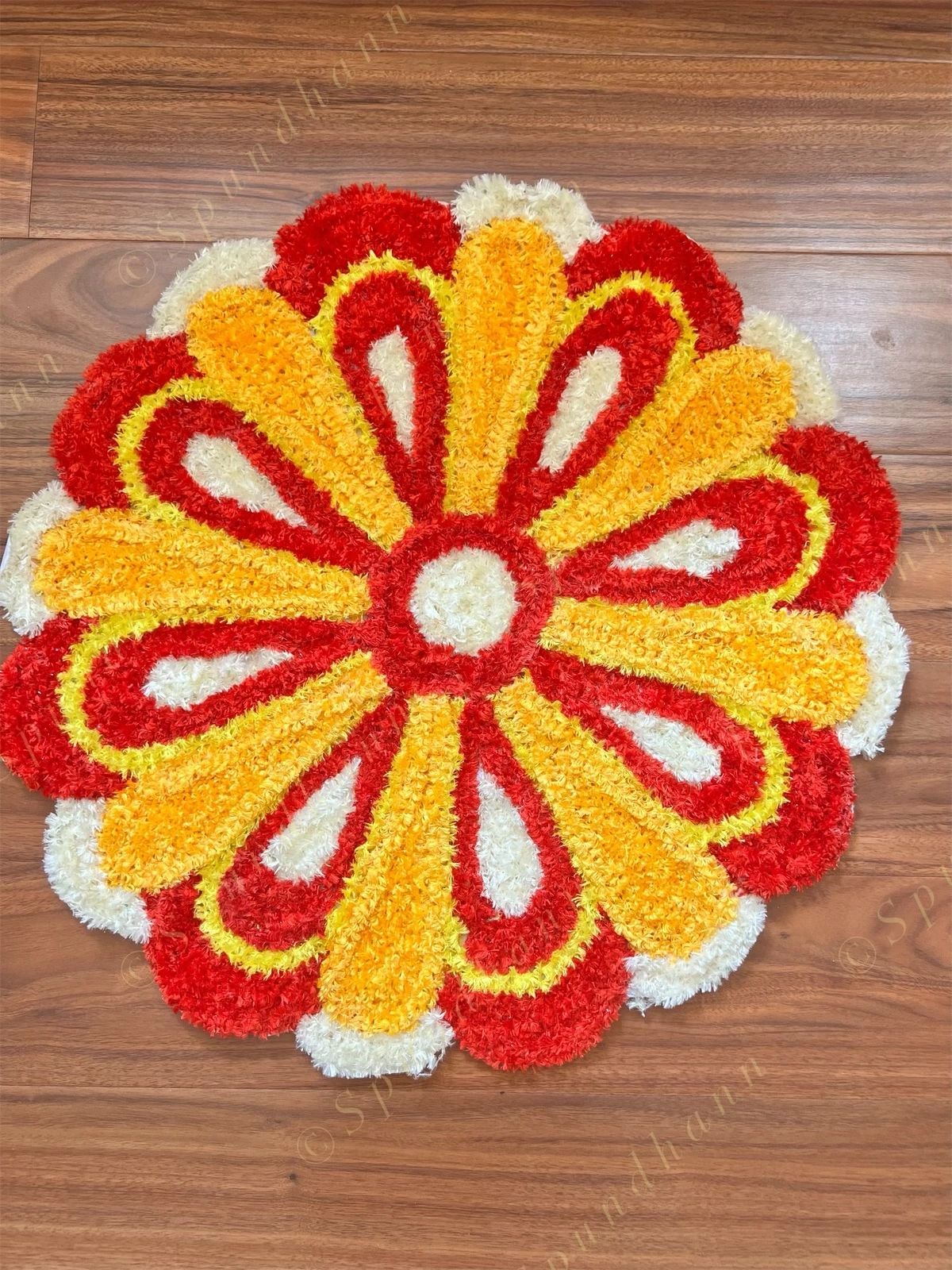 Flower Shaped Red & Yellow Rangoli Floor Mat
