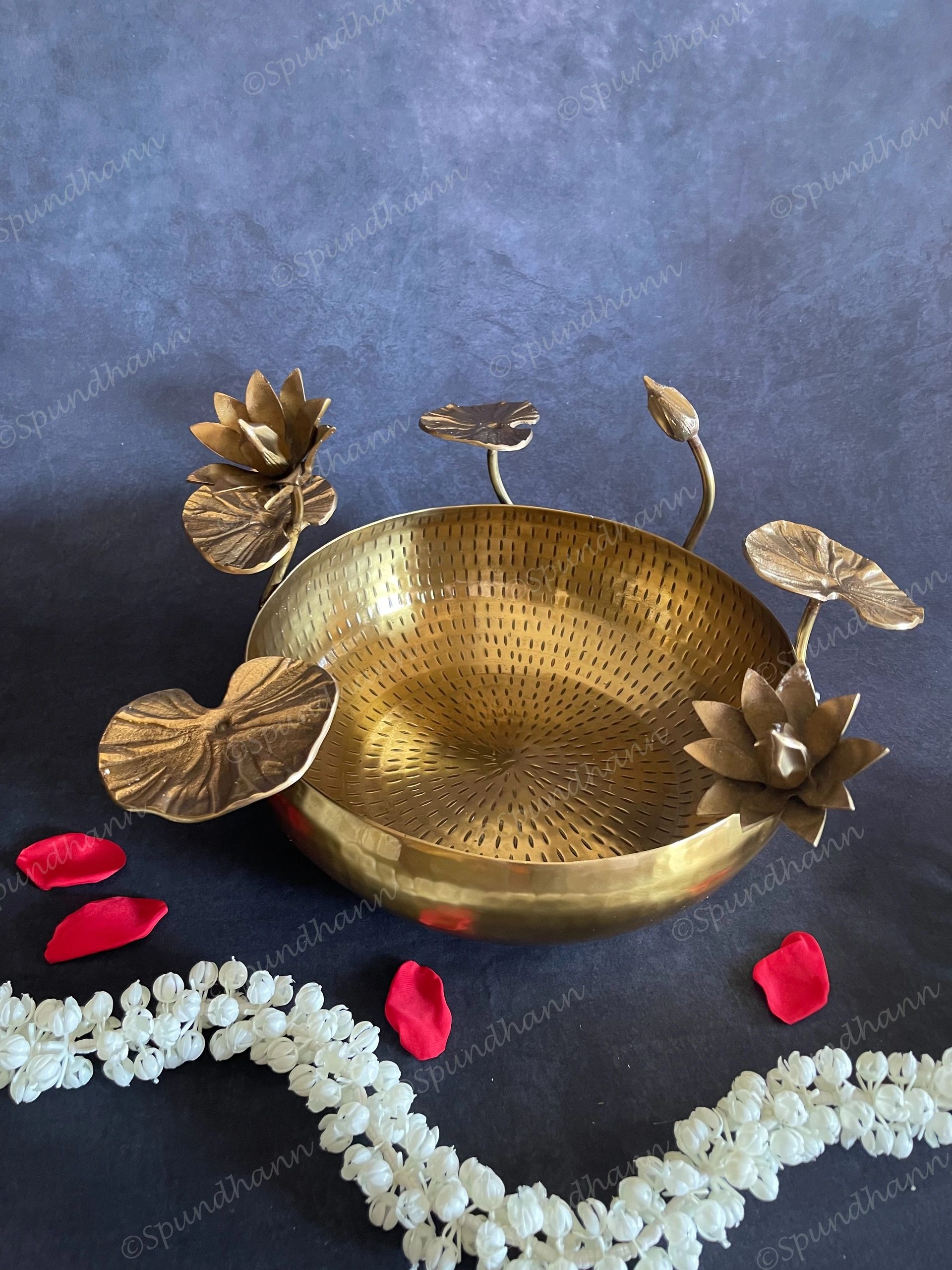 Stunning Heavy Brass Urli with Lotus Pond Scene