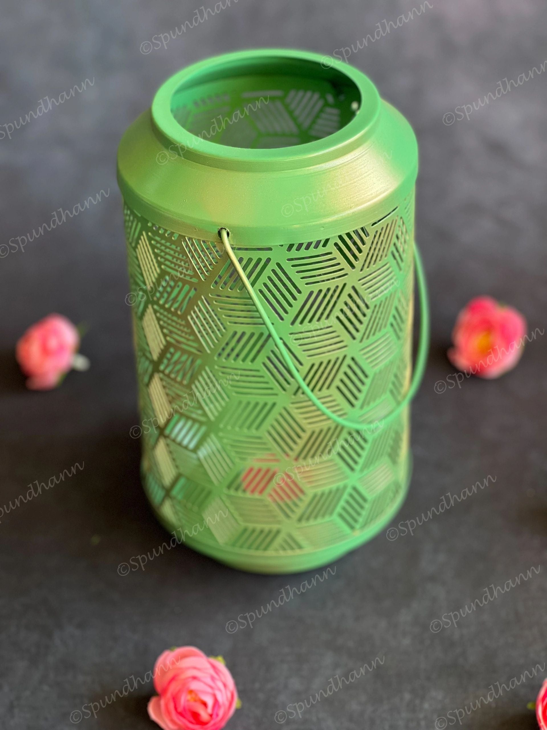 Green Geometric Art Lantern Tea Light Holder