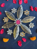 Floral Metal Rangoli with Small Gemstones Tea Light Holder