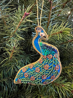 Embroidered Peacock Christmas Tree Ornament