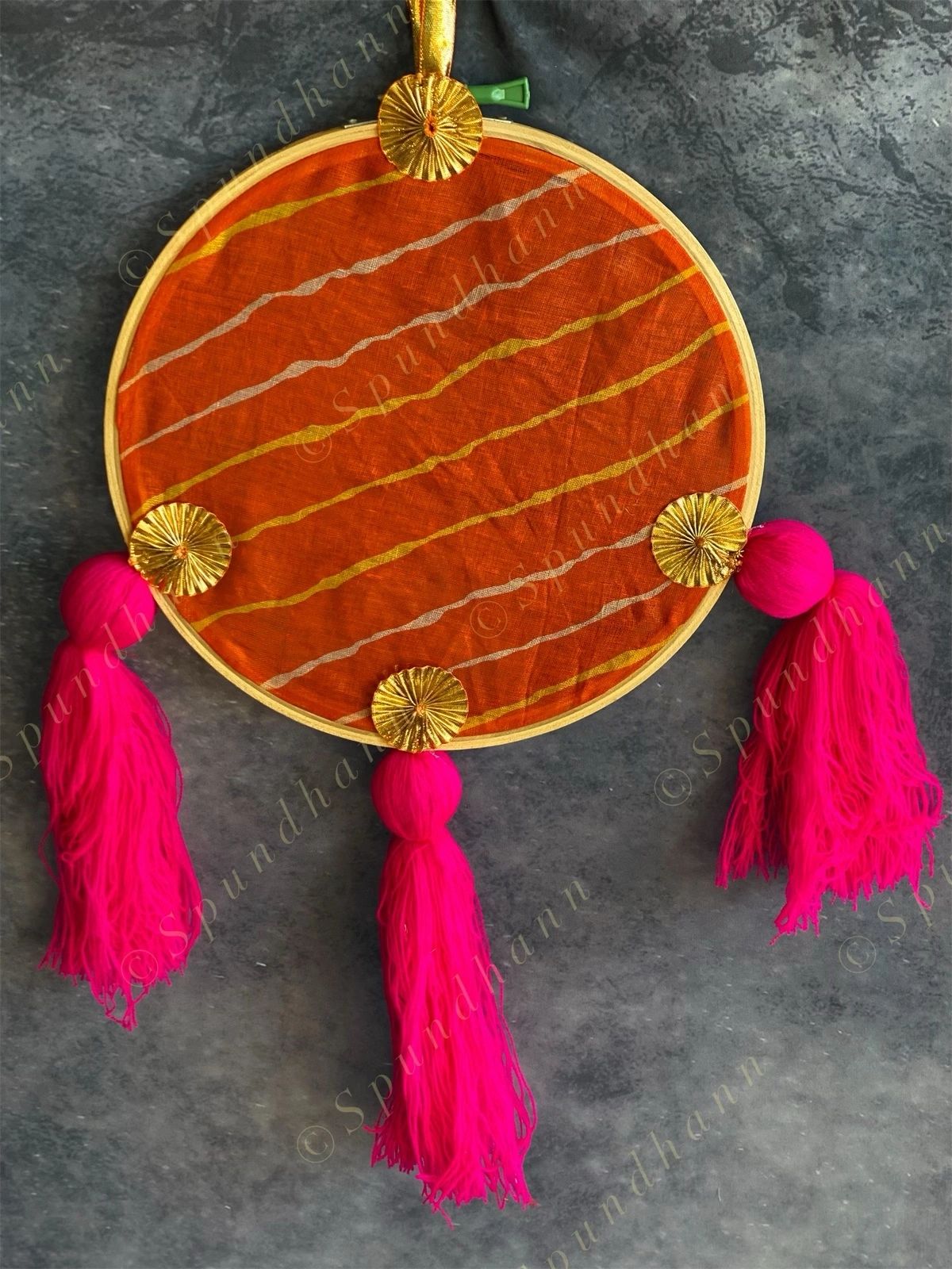 Round Leheriya & Gota with Colored Tassels Wall Hanging