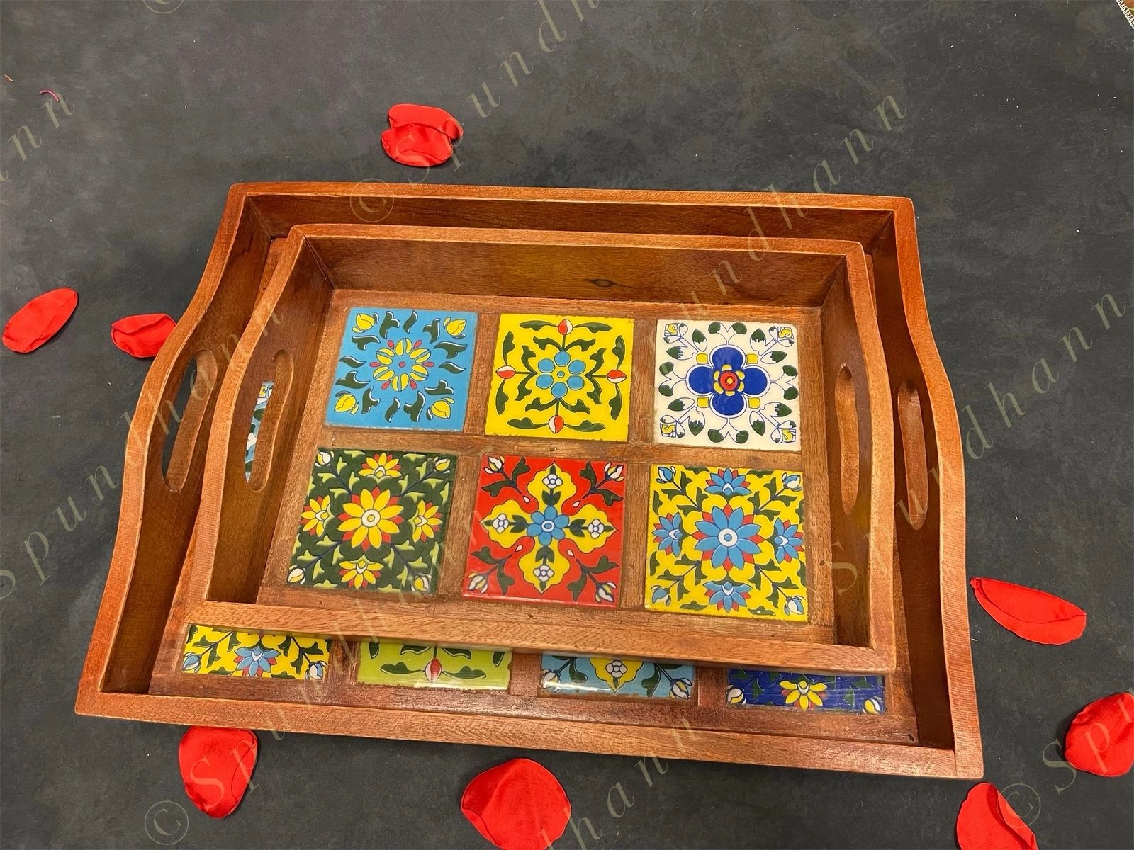 Ceramic Styled Wooden PARTY SERVING TRAY