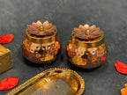 Hammered two Small Canister with Decorative Box, tray and two spoons