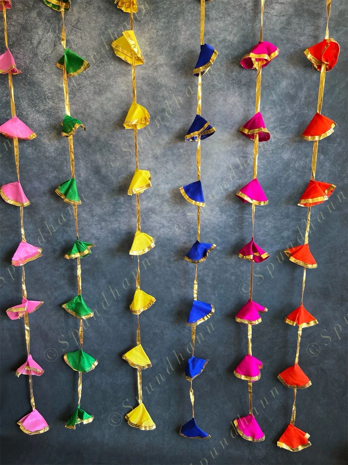 Pastel Colored Silk & Gold Gota Long Strings Wall Hanging Decor - Pack of 4 Strings
