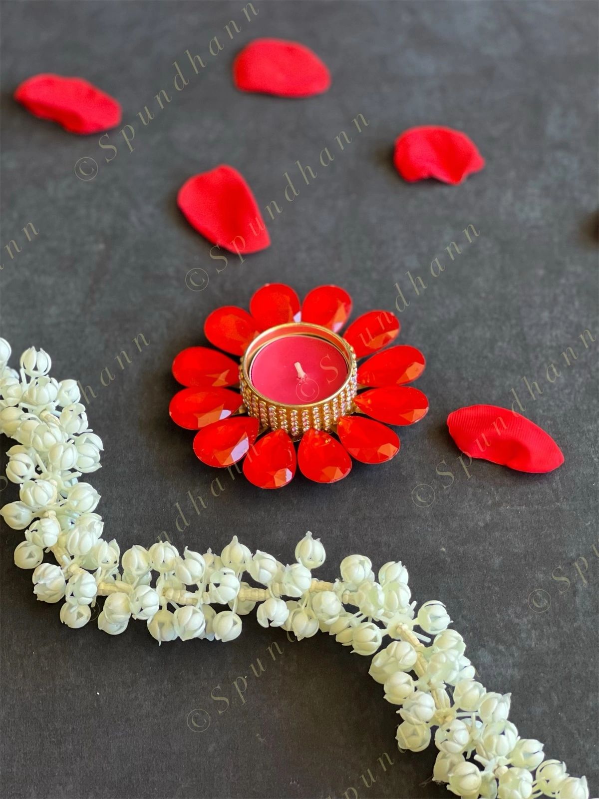 Red & Green Gemstone Studded Tea Light Holder