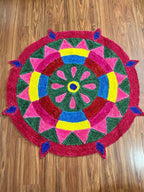 Multicolored Round Rangoli Floor Mat 5ft