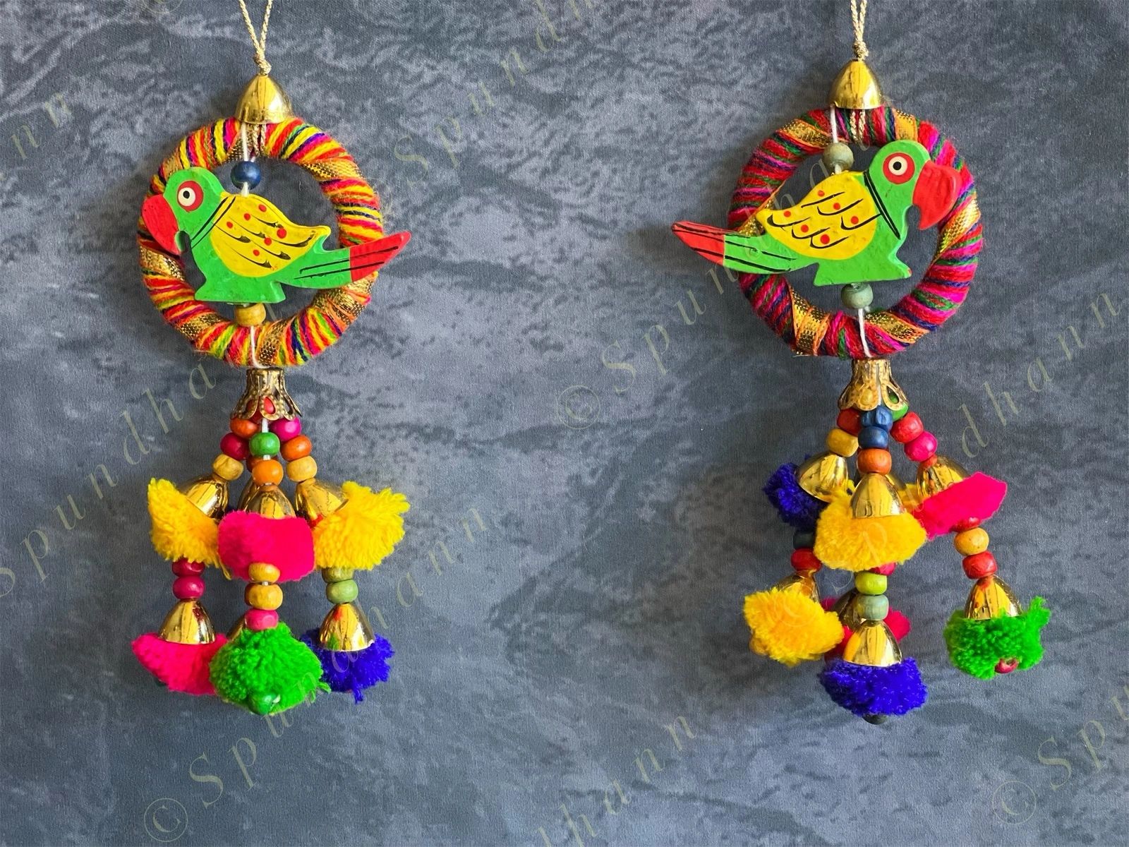 Small Wooden Parrot & Pom Pom Dangler